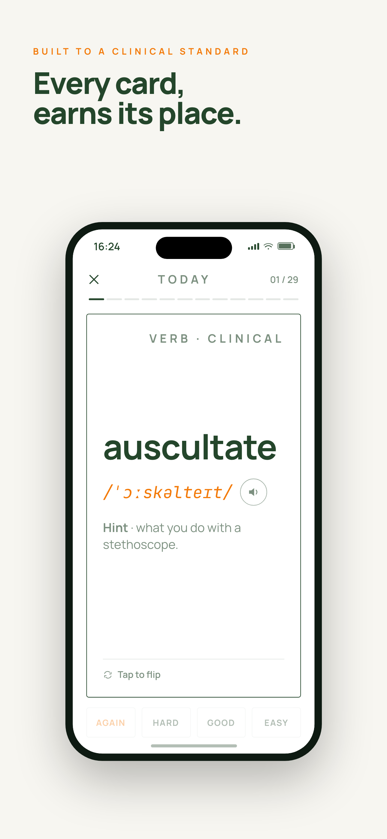 A Maxmed flashcard: the word with its IPA pronunciation